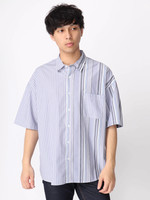 WEGO/台襟クレイジーパターンストライプシャツ