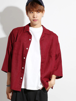 WEGO/リネンミックス開襟オーバー７分袖シャツ