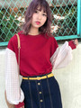 WEGO/シフォンチェックスリーブプルオーバー
