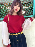 WEGO/シフォンチェックスリーブプルオーバー