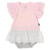 【30%OFF】チュールリボンつき裾レースロンパース