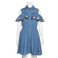 【50%OFF】フリルつき肩開きシャツワンピース