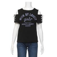 【50%OFF】ロゴプリント肩あきTシャツ