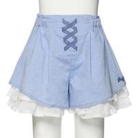 【50%OFF】裾シフォンレースダンガリーキュロットスカート