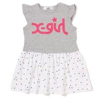 【50%OFF】無地×スター柄切り替えロゴ入り袖フリルワンピース