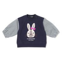 袖ギンガム切り替えウサギTシャツ