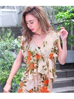 CHILLE柄バックリボンフリルトップ/ベージュ(005)