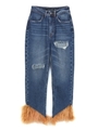 CROP LEG JEANS W/REAL FUR ASH/インディゴ