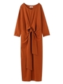 FRONT RIBBON LONG DRESS/ブラウン