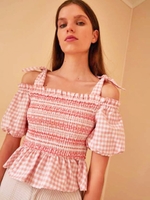 IRIS CHECK TOP/PEACH W WHITE