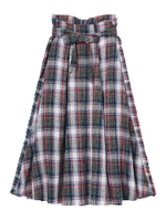 SIDE FRILL PLAID CHECK LONG SKIRT/レッド