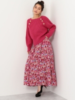 SMF ハイウエスト PE小花プリント マキシスカート / 花柄 / フラワー/PINK