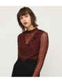STRIPE LACE STAND FRILL TOPS/BRN