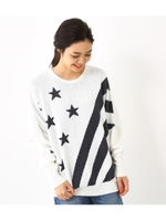 US ドルマン ニット トップス/柄WHT5