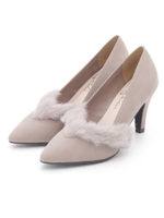 Vカットファーパンプス/ベージュ