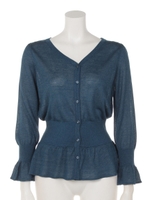 Vネックウエストマークニットカーディガン/ネイビー