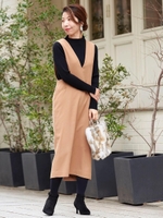 Vネックジャンパースカート/ベージュ