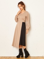 Vネックラップワンピース/ベージュ