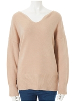 Vネックリブカラーニット/ベージュ
