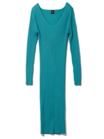 Vネックリブニットワンピース/ブルー