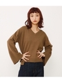 VネックワイドスリーブニットTOPS/BEG