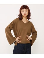 VネックワイドスリーブニットTOPS/BEG