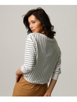 [L]【洗える】ストライプボートネックニット/ネイビー(393)