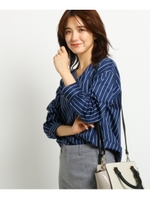 [L]【洗える】ダブルストライプブラウス/ブルー(392)