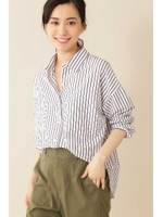 [Weekend Line]◆大きいサイズ・洗える◆ジャージーシャツ（ストライプ）/ホワイトストライプ1(031)