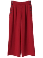 ・K サイドボタンワイドパンツ/ボルドー