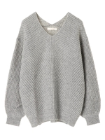 ・ななめ編みニットプルオーバー/杢グレー