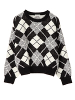 ・アーガイルニットプルオーバー/ブラック