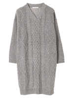 ・ケーブルVネックワンピース/杢グレー