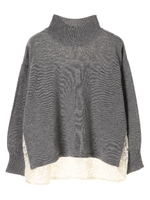 ・バックレースニットプルオーバー/杢グレー