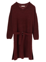 ・ベルト付ニットチュニック/ボルドー