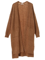 ・ポケット付きロングニットカーディガン/ブラウン