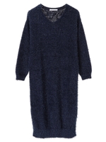 ・ラメフェザーVネックワンピース/ブルー