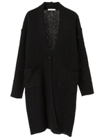 ・リブニットロングカーディガン/ブラック