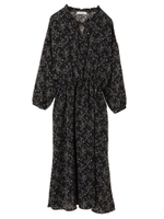 ・花柄襟フリルワンピース/ネイビー