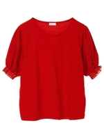 ・袖ドットチュールプルオーバー/レッド