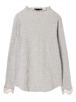 ・袖口レースボトルネックプルオーバー/杢グレー