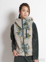 〈BOUQUET〉ボア花柄ジャカード×無地リバーシブルベスト/ベージュ