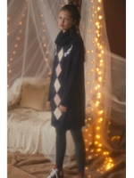 《EDIT COLOGNE》ビジュー調アーガイルニットワンピース/ネイビー(120)