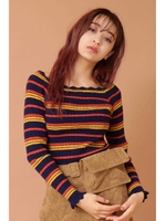 《新川優愛 着用 nonnoWEB掲載》◆スカラトリムスクエアネックニット/ネイビー×マルチボーダー1(121)