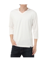 【AZUL BY MOUSSY】オーガニックコットンVネック７分袖T/WHT