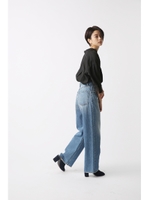 【AZUL BY MOUSSY】ハイウエストワイドデニムパンツ/BLU