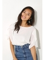【AZUL BY MOUSSY】異素材ラッフルスリーブ半袖プルオーバー/O/WHT