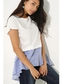 【AZUL BY MOUSSY】裾シャツ切替ボートネック半袖プルオーバー/柄WHT
