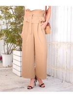 【CHILLE】コルセットベルト付ワイドパンツ/ベージュ(005)