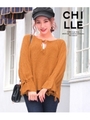 【CHILLE】 ネックリボン2WAYニットトップス/マスタード(044)